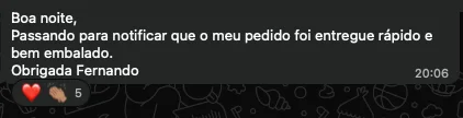 Print real do WhatsApp: cliente avisa que o pedido foi entregue rápido e bem embalado
